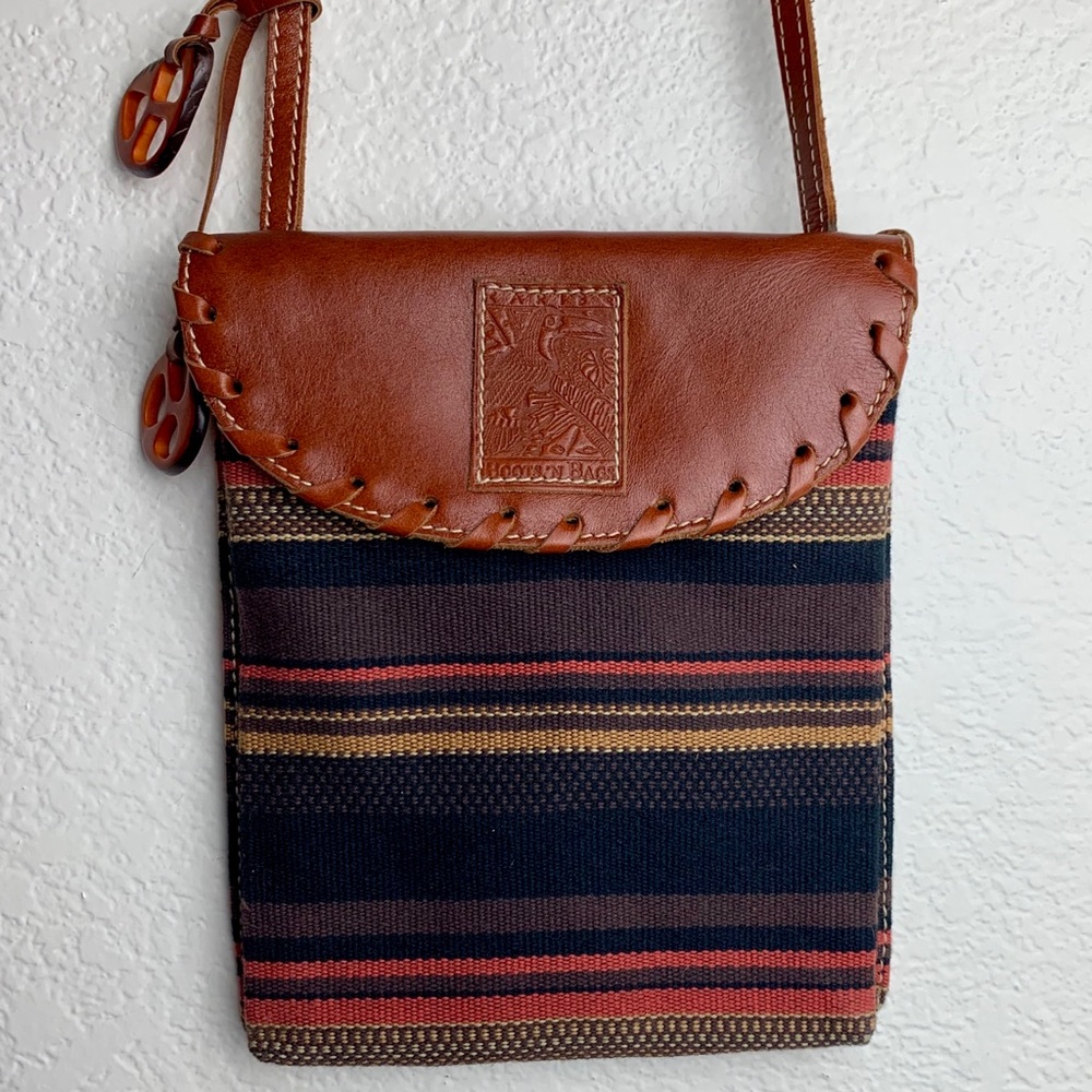 Vintage leather and canvas crossbody bag